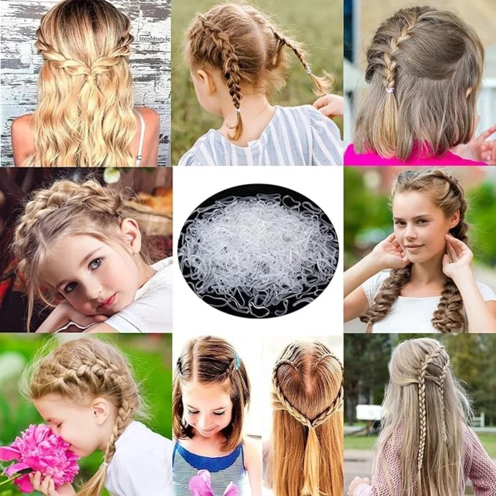 New 1200Pcs Colorful Elastic Hair Rubber Bands with Hair Braiding Tools
